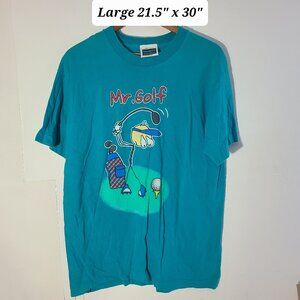 Vintage 90s Mr Golf Large Blue/Green T-Shirt Single Stitch Made in USA